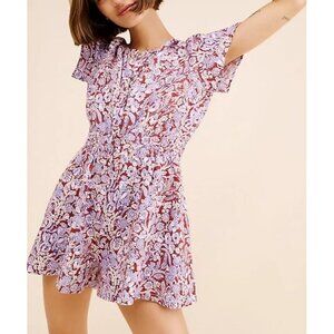 Anthropologie Linen Somerset Romper Floral Boho Chic Garden Romance Womens L